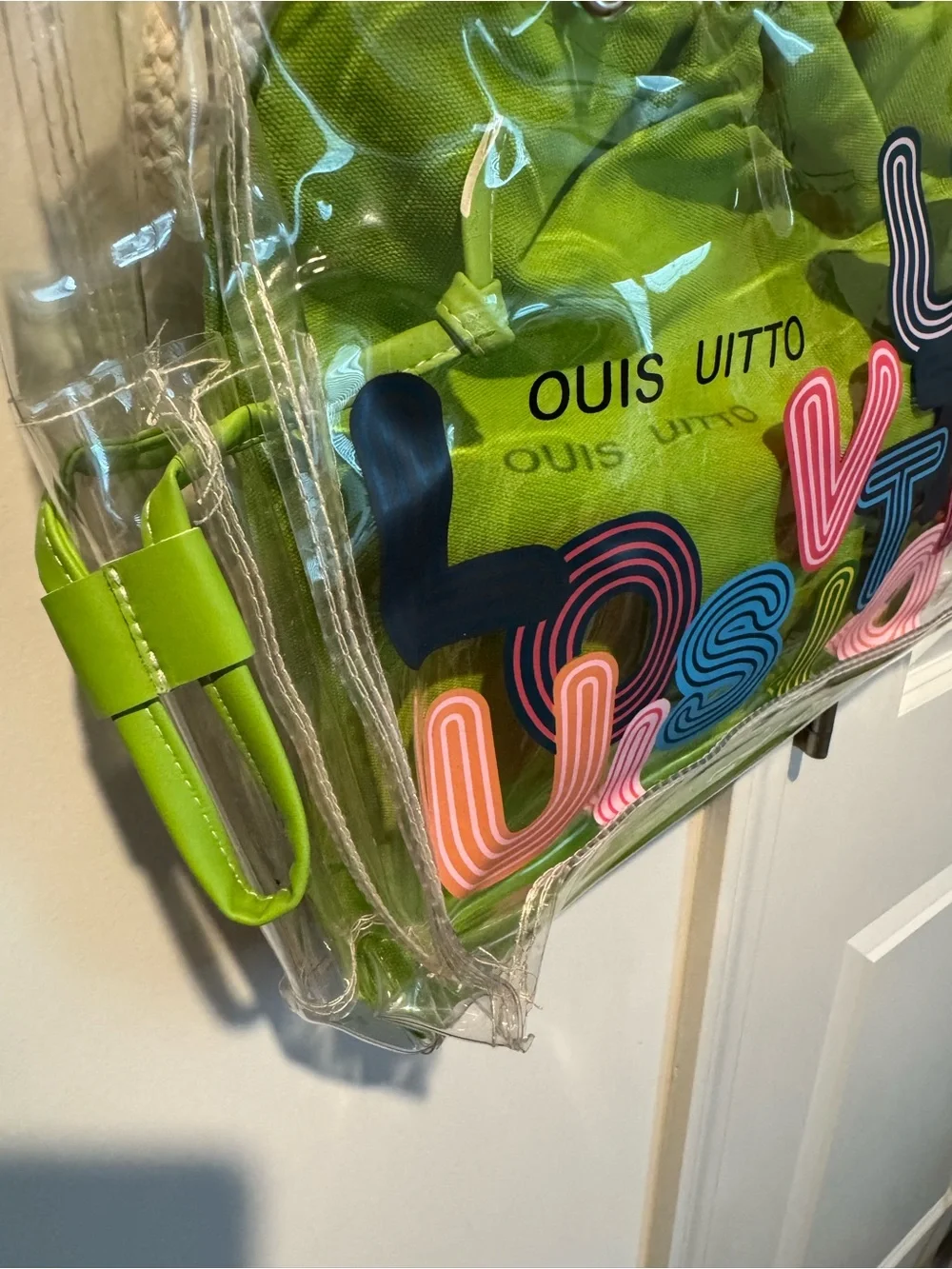 Clear Tote with Lime Green Inner Pouch and Multicolor Logo